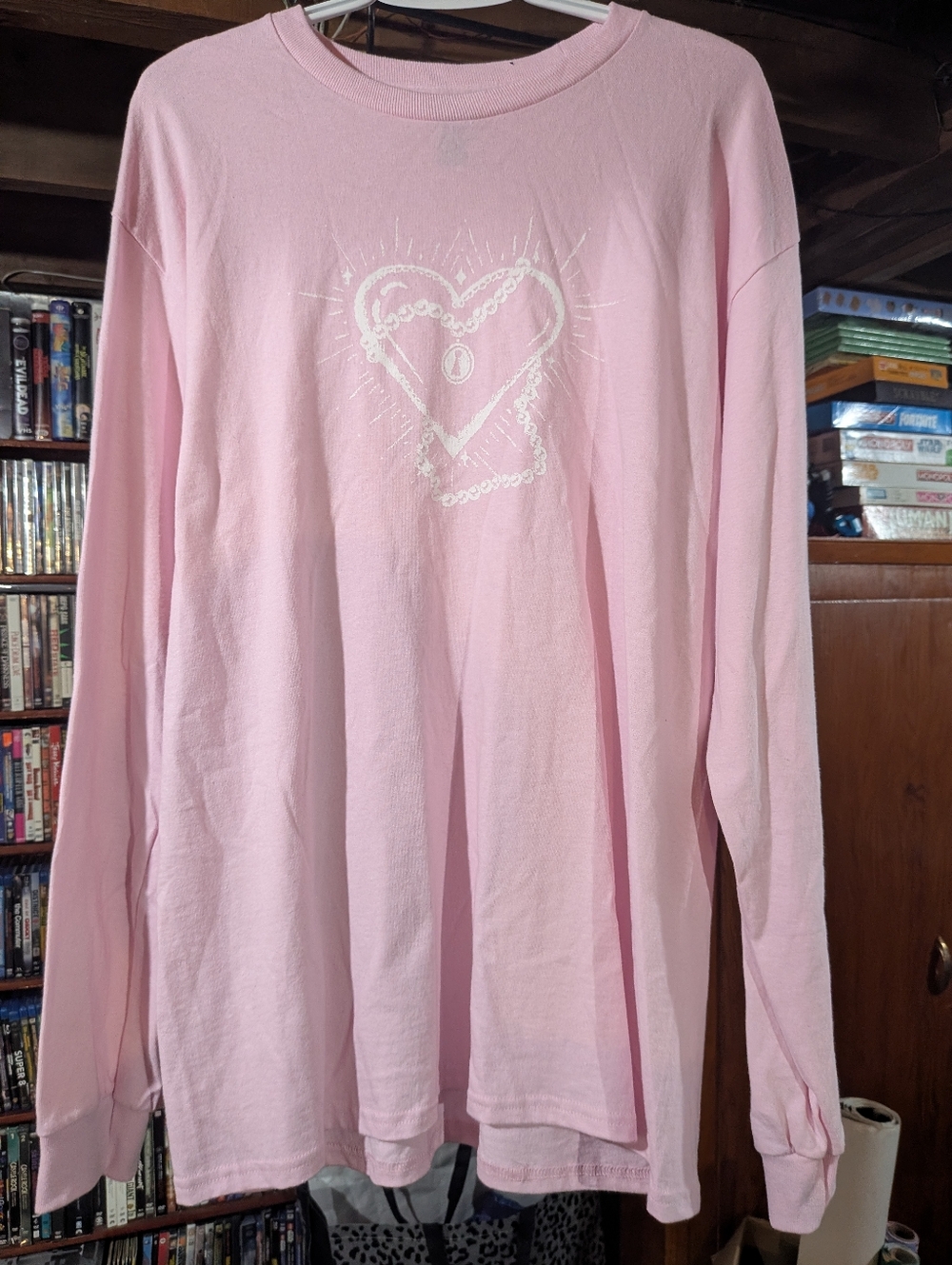 Chloe Doucet Heart Locket Design Merch Long sleeve Size L Gildan Pink